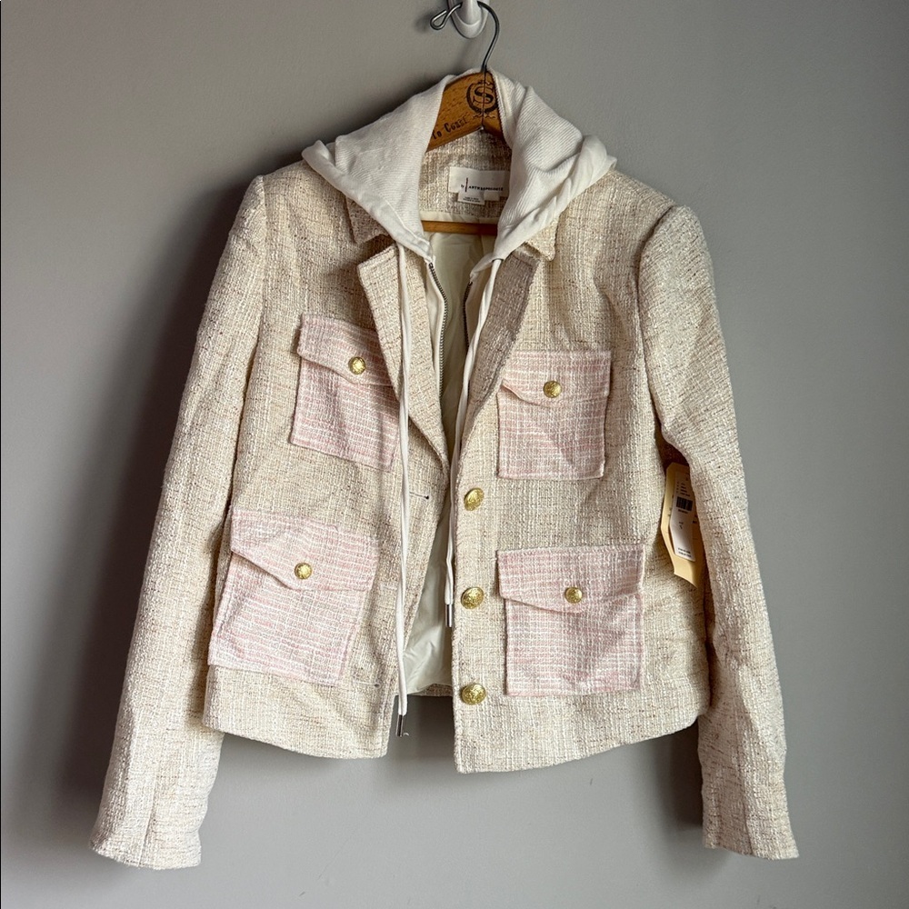 NEW By Anthropologie Tweed Patch Pocket Dickie Jacket Small - Picture 2 of 12